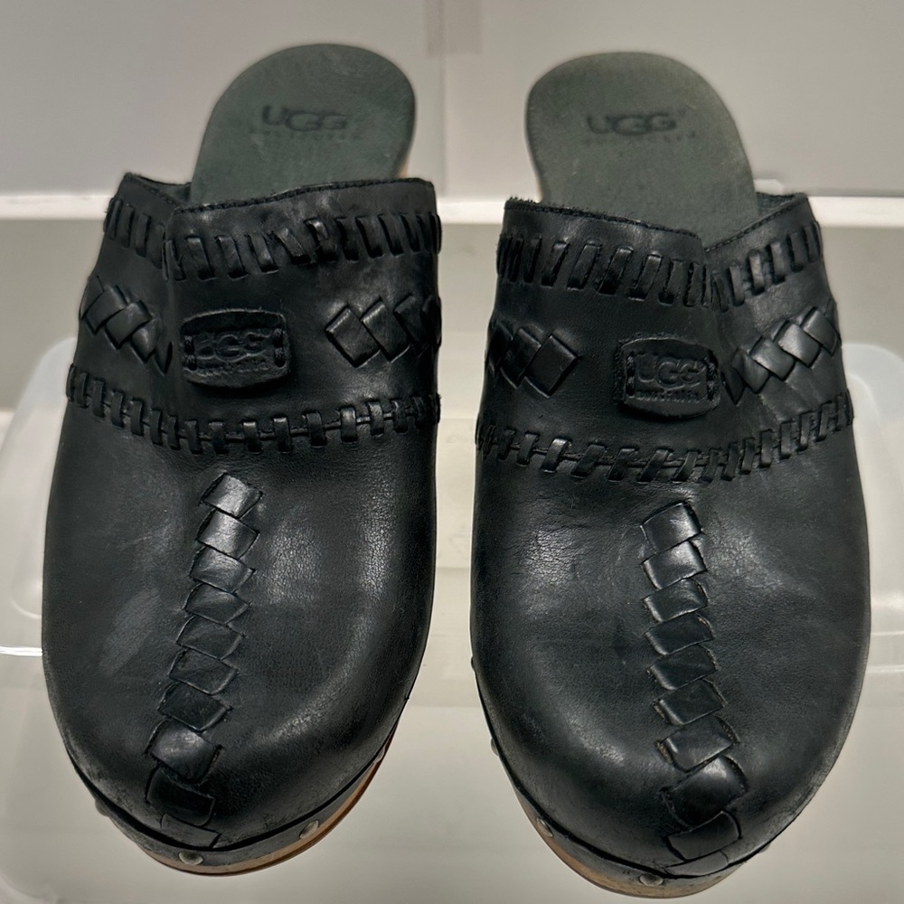 UGG women’s Black Leather clogs